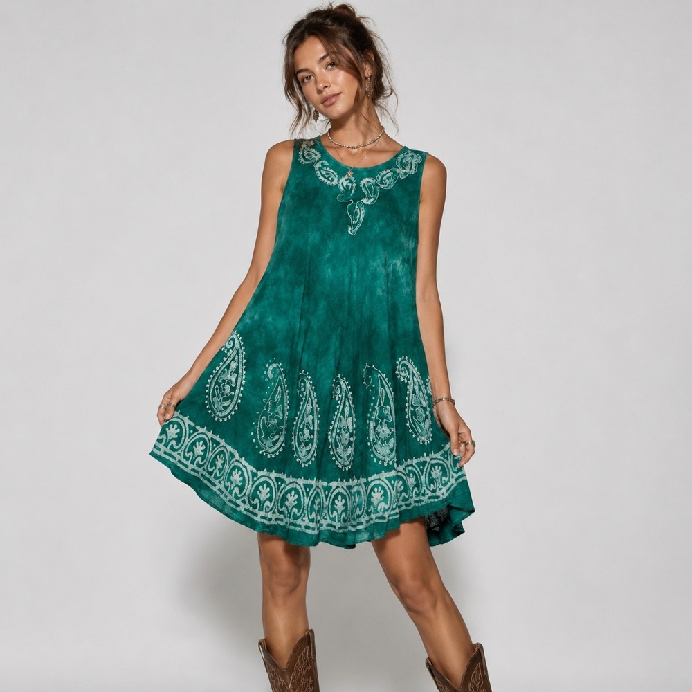 Y2K summer boho flowy paisley midi dress beach tie dye by aqua blue large